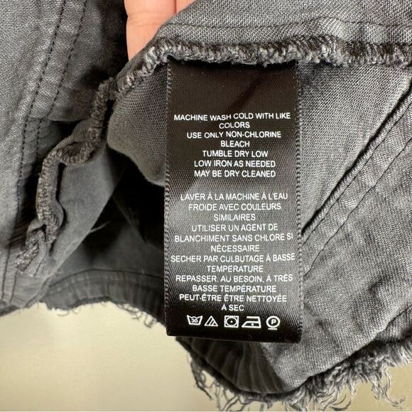 Free People Kenny Denim Mini Dress Ruffled Detail Frayed Hem Black Medium - Picture 8 of 9